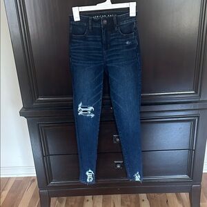 American Eagle Outfitters Dark Wash Ripped High-Rise Skinny Jeans